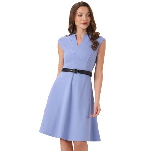 INSPIRE CHIC Women's V Neck Wear to Work Sleeveless Flare Knee Length Dresses - 1 of 4