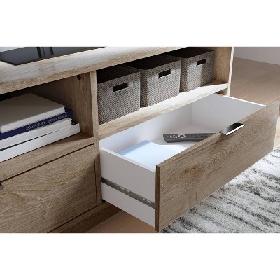Contemporary 52'' Beige TV Stand with Open Shelving and Drawers
