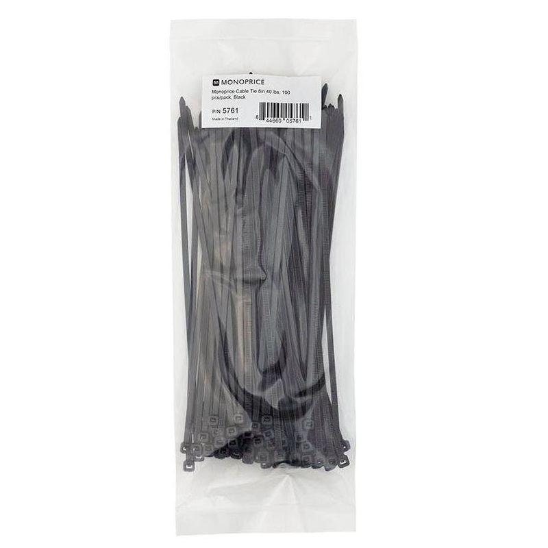 Monoprice 8-inch Cable Tie, 100pcs/Pack, 40 lbs Max Weight - Black, 1 of 4