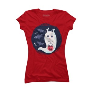 Junior's Design By Humans halloween ghost cat By ArtStyleAlice T-Shirt - 1 of 2