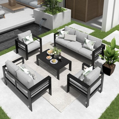 Aluminum Patio Furniture Set, 5 Piece Metal Outdoor Furniture Set with CSA Certified 54in Propane Gas Fire Pit Table