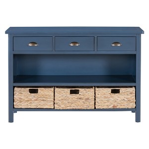 PDTEND 32" Vintage Console Table with Drawers and Water Hyacinth Woven Baskets - 1 of 4