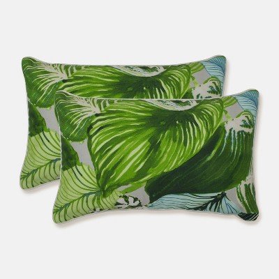 2pk Lush Leaf Jungle Rectangular Throw Pillows Green - Pillow Perfect: Weather-Resistant, Floral Accents