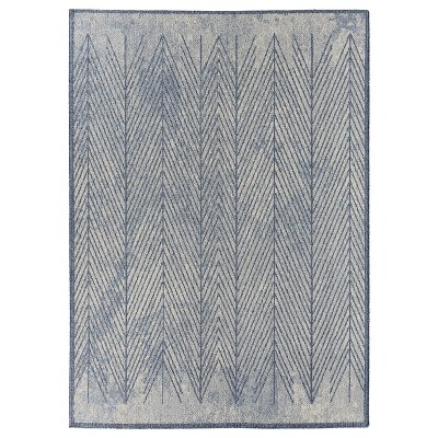 Blue and White Geometric Synthetic Area Rug, 2x3