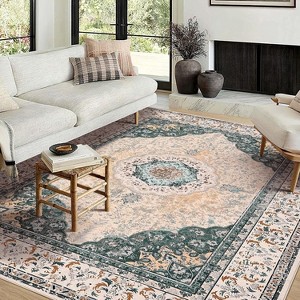 Acekool Boho Vintage Washable Area Rug, Soft Faux Velvet Non-Slip Carpet for Living Room Bedroom Kitchen Office, Easy Care - 1 of 4