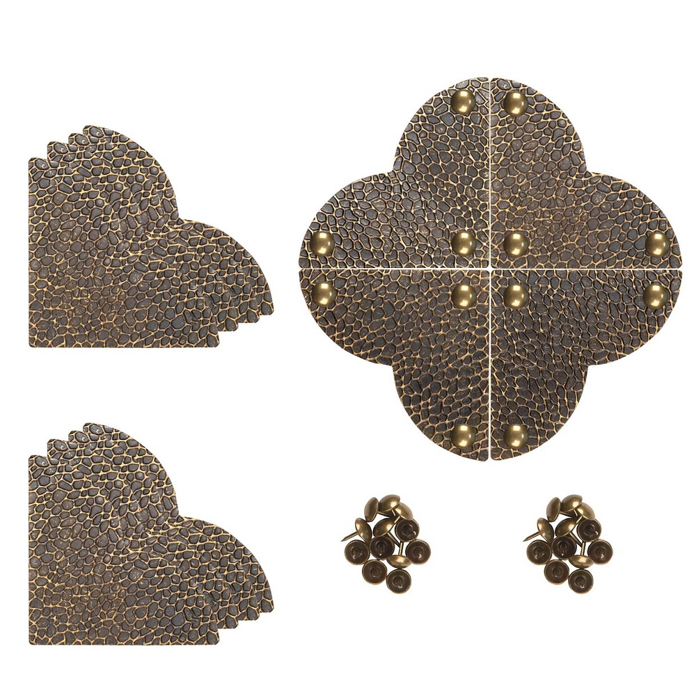 Dritz Large 3pk Home Textured Quatrefoil Corners Antique Brass: Iron Craft Embellishments, 9 Pieces, Ages 12+