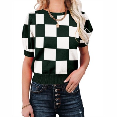 Women's Short Sleeve Sweater Tops 2025 Spring Summer Trendy Crew Neck Casual T Shirts Blouses