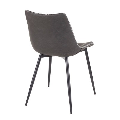 Gray Faux Leather Upholstered Side Chair with Metal Legs, Set of 2