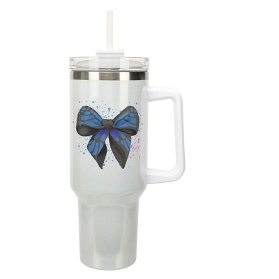 Elanze Designs Blue Monarch Butterfly Wings Bow Splatter Coquette 40 Oz. Stainless Steel Water Bottle Coffee Mug, Spill & Leak Resistant, Travel