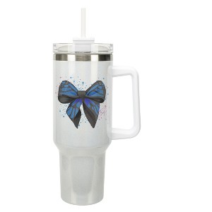Elanze Designs Blue Monarch Butterfly Wings Bow Splatter Coquette 40 Oz. Stainless Steel Water Bottle Coffee Mug, Spill & Leak Resistant, Travel - 1 of 1