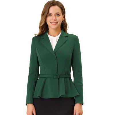 Allegra K Women's Vintage Ruffle Hem Belted Notched Lapel Office Work Blazers