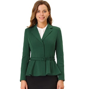 Allegra K Women's Vintage Ruffle Hem Belted Notched Lapel Office Work Blazers - 1 of 4