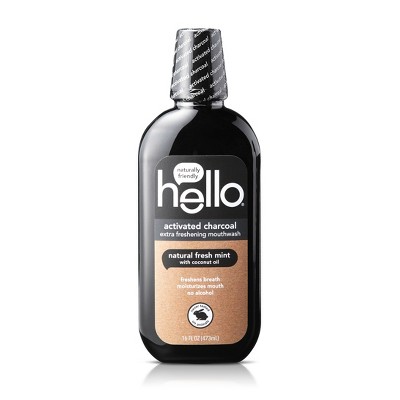 Hello Activated Charcoal Natural Fresh Mint + Coconut Oil Mouthwash - 16 fl oz