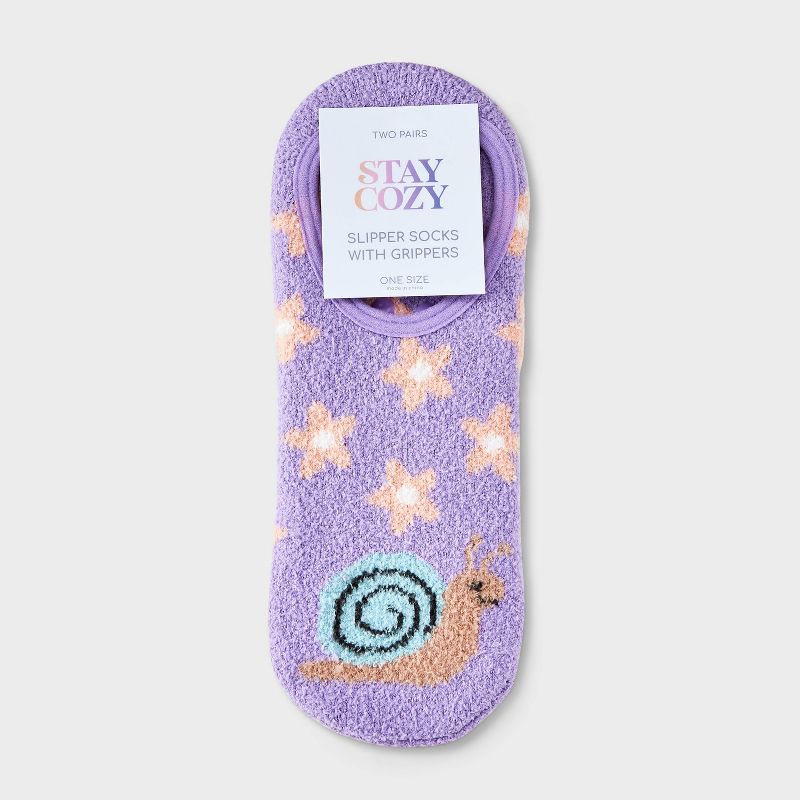 Women&#39;s 2pk Snail Cozy Liner Socks - Purple/Ivory 4-10, 2 of 4