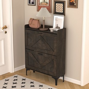 Halitaa Shoe Cabinet with 2 Flip Drawers& Open Shelves,Modern Entryway Shoe Storage Cabinet, SlimNarrow Hidden Shoe Rack - 1 of 4