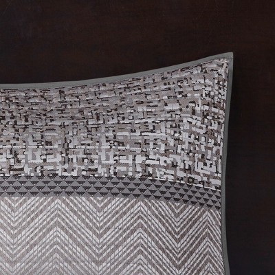Full/Queen Grey and Taupe Reversible Jacquard Quilt Set