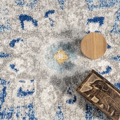 Blue Floral Synthetic 4' x 6' Rectangular Area Rug