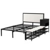 MAYEERTY Full Size Metal Platform Bed, Two-Tier Storage Shelves Wooden Cabinet, Bedroom, Black - 3 of 4