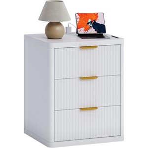 2 PCS Nightstand with 3 Drawers, Stylish Fluted Front & Gold Handles, Modern Bedside Table for Bedroom, Living Room End Table with Storage - 1 of 1