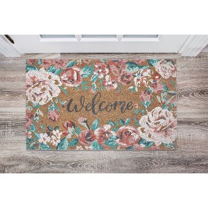 VCNY 1'6"x2'6" 'Welcome' Floral Loomed Outdoor Coir Doormat: Weather-Resistant, Stain-Resistant, Low Pile, Multicolor - 1 of 4