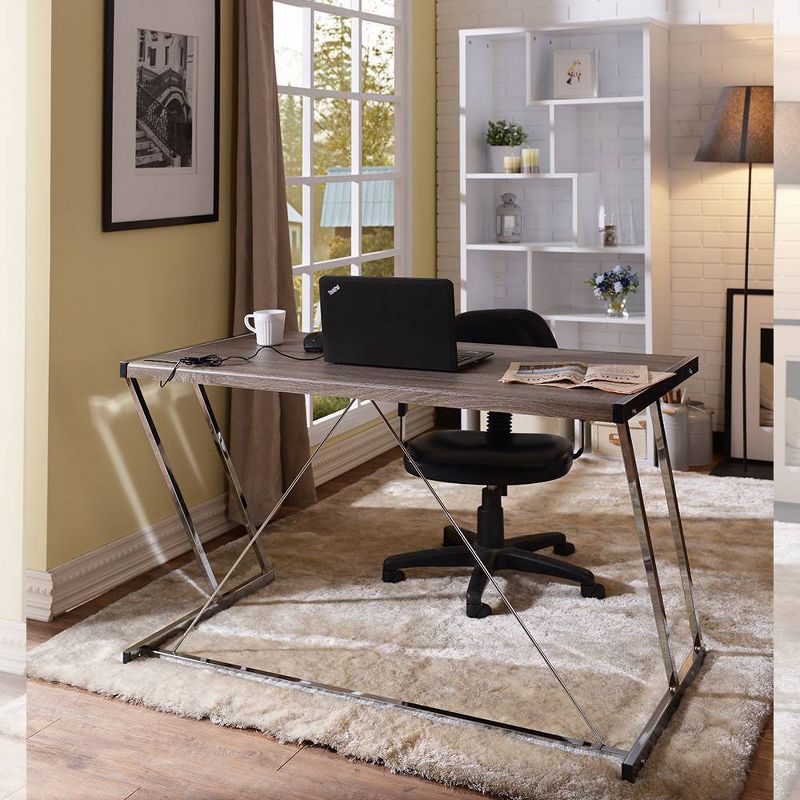 47&#34; Finis Desks Weathered Oak and Chrome Finish - Acme Furniture, 1 of 9