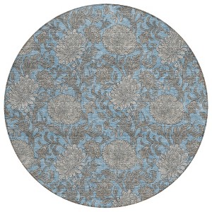 Blue Gray And Silver Floral Washable Indoor Outdoor Area Rug - 1 of 4