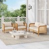 Rustic Modern Design 3 PCS Patio Chat Set, Chair with Rattan Weaving Backrest, Acacia Wood Frame Chair with Cushions-Coolbibila - 2 of 4