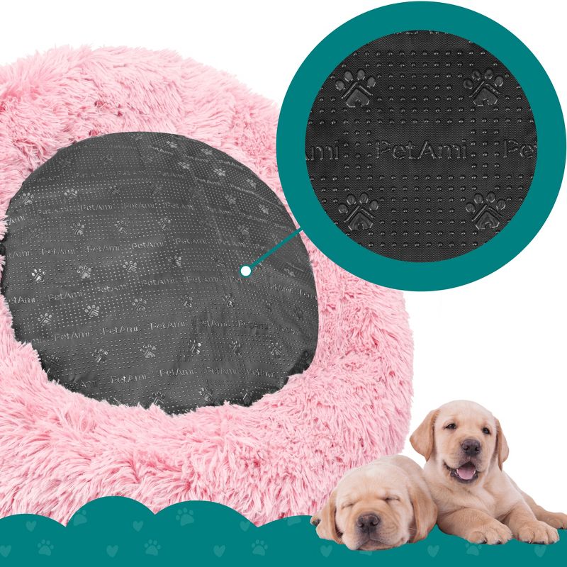 PetAmi Calming Dog Bed for Puppy Cat Kitten, Round Washable Pet Bed, Anti Anxiety Cuddler, Fluffy Plush Circular Donut Bed, 5 of 9