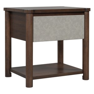 Gulches 2-Pack Farmhouse Nightstands - Drawer & Open Shelf Bedside Tables, Modern Wood End Tables for Bedroom Living Room Walnut&Light Gray - 1 of 4