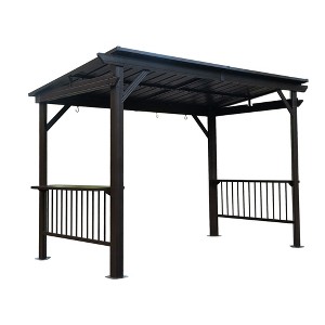 PAGED Aluminum BBQ Outdoor Gazebo Metal Frame with Shelves Serving Tables, Permanent Double Roof Hard top Gazebos - 1 of 4