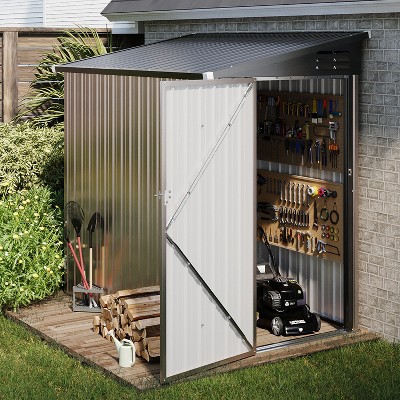 Aoxun 6' x 4' Storage Shed Lean to Storage Shed, Outdoor Metal Wall Side Storage Sheds, Brown