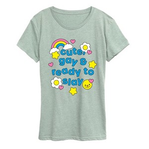 Women's - Instant Message - Cute Gay Ready Slay Short Sleeve Graphic T-Shirt - 1 of 4