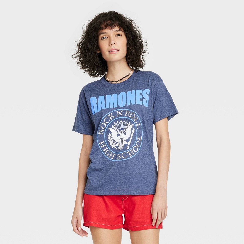 Women's Ramones Collegiate Short Sleeve Graphic Boyfriend T-Shirt - Blue XXL