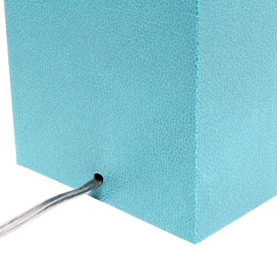 Aqua Leather Table Lamp with White Fabric Shade