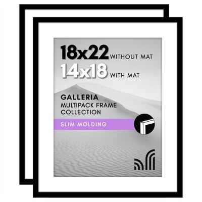 Americanflat 18x22 Picture Frame with Polished Plexiglass - Set of 2 - Use as 14x18 with Mat or 18x22 Without Mat - Galleria Collection - Black