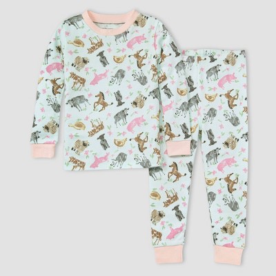 Burt's Bees Baby® Toddler Girls' 2pc Farm Animals Organic Cotton Snug Fit Pajama Set - Light Pink 