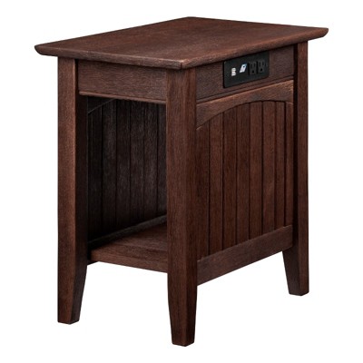 Nantucket Burnt Amber Solid Rubberwood Side Table with Charging Station