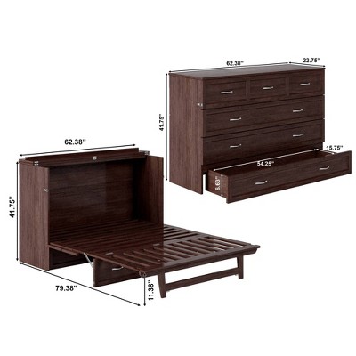 Burnt Amber Queen Murphy Bed Chest with Charging Drawer
