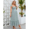 Smocked Maternity Boho Summer Dress Casual Spaghetti Strap Ruffle Sleeveless Swing Maxi Dress Baby Shower Photoshoot - 3 of 4