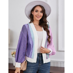 Women's Color Block Knit Cardigan Casual Open Front Long Sleeve Sweater - 1 of 4