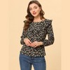 INSPIRE CHIC Women's Floral Printed Top Long Sleeve Round Neck Ruffle Collar Blouse - 3 of 4