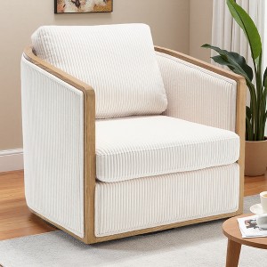 30.1" Corduroy Swivel Barrel Chair with Foam Cushion and Metal Base - 1 of 4