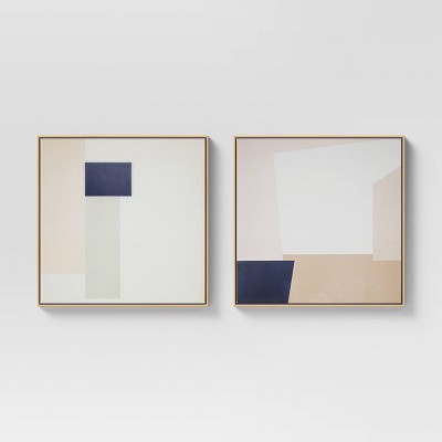 (Set of 2) 24" x 24" Geometric Abstract Framed Wall Canvas Neutral - Project 62™