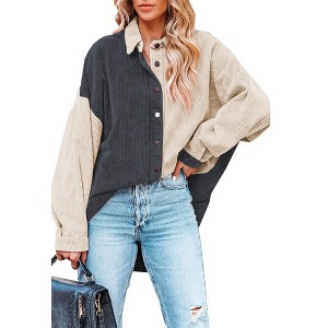 Women's Color - Block Corduroy Shirt, Stylish and Versatile Long - Sleeve Button - Down Top - 1 of 4