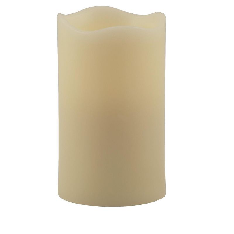 Pacific Accents Flameless 3x5 Ivory Melted Top Wax Pillar Candle, 1 of 4