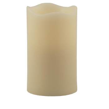Pacific Accents Flameless 3x5 Ivory Melted Top Wax Pillar Candle