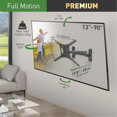 Black Full Motion Dual Arm TV Wall Mount for 13"-90" Screens