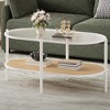 37.4" Oval 2-Tier Rattan Coffee Table with Tempered Glass Top and Metal Leg for Living Room Office Home - 3 of 4
