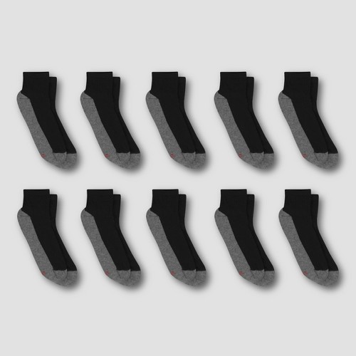 Men's Hanes Premium 10Pk Black Ankle Socks, Size: 6-12