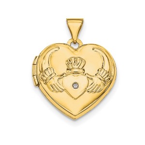 Black Bow Jewelry 15mm Heart Shaped Diamond Claddagh Locket in 14k Yellow Gold - 1 of 4